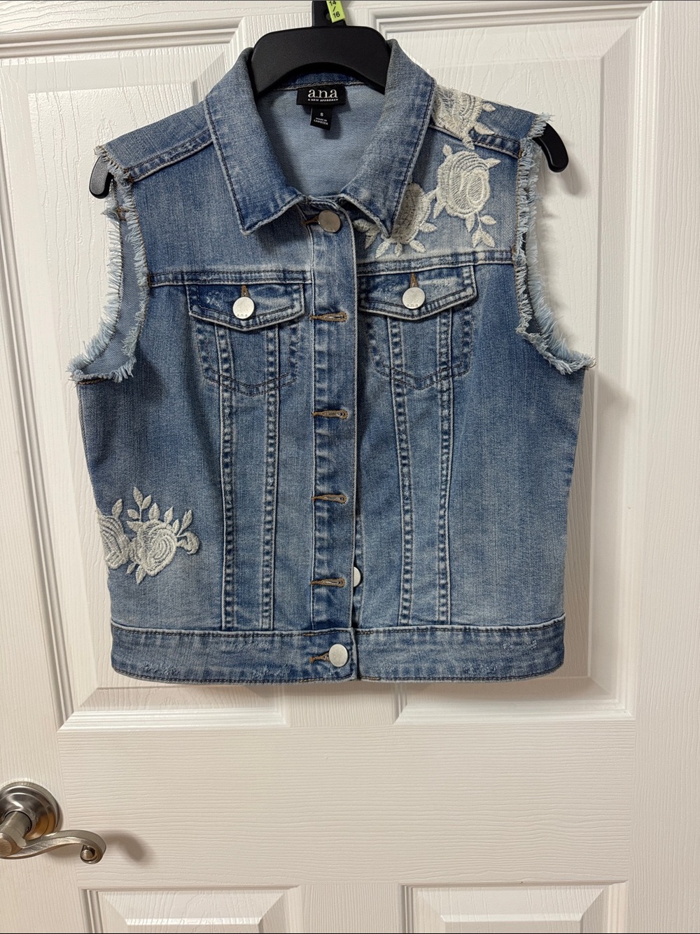 a.n.a Light Blue Embroidered Sleeveless Denim Jacket
